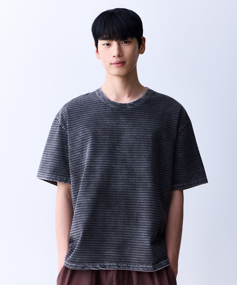 썸머 데일리 워시드 씬 스트라이프 오버핏 티셔츠