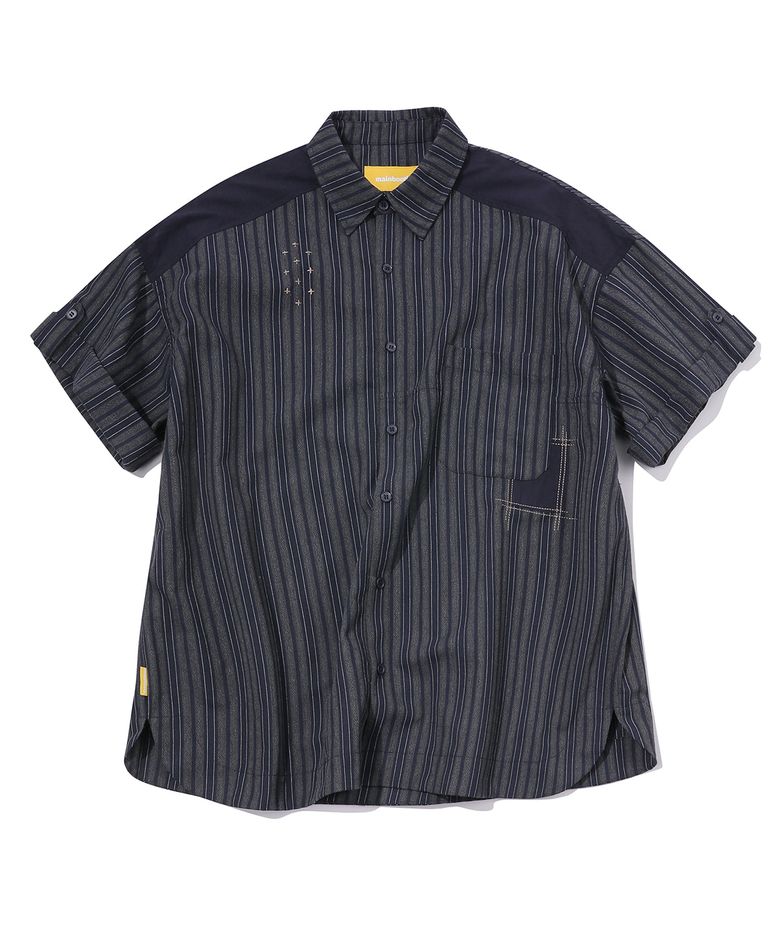 Patchwork Roll-up Shirt(NAVY)