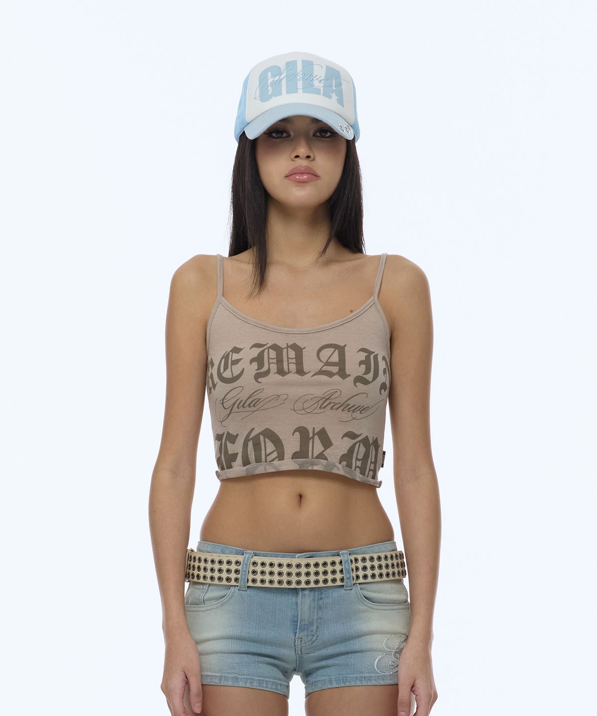 길라아카이브(GILAARCHIVE) RAW CUT-OFF CROP TANK TOP_BEIGE