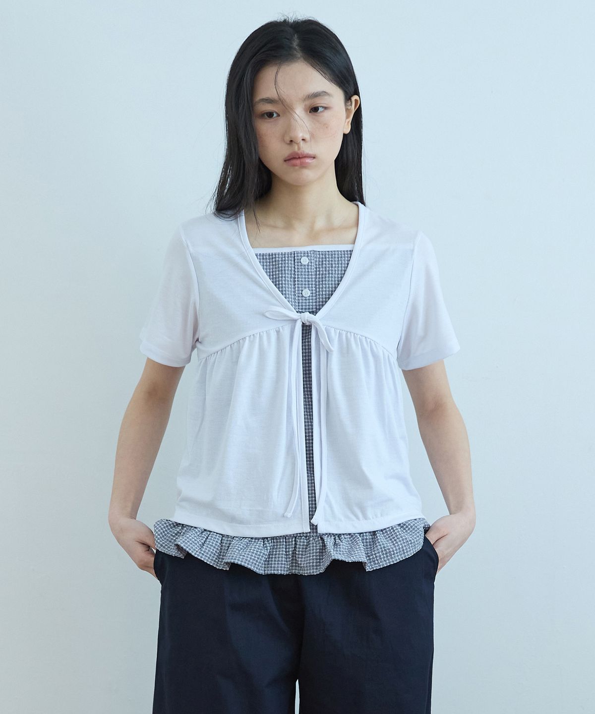 꼬모니노즈(COMONINOZ) W CHECK SHORTS CARDIGAN [WHITE]
