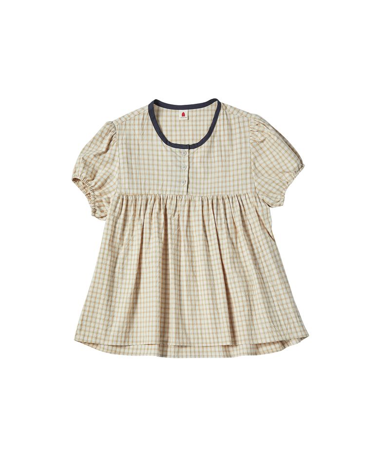 W CHECK HALF BLOUSE [BEIGE]