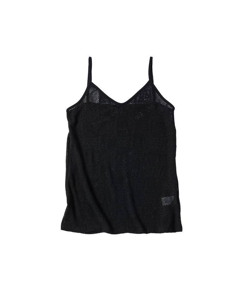 W CROCHET SLEEVELESS ONE PIECE [BLACK]