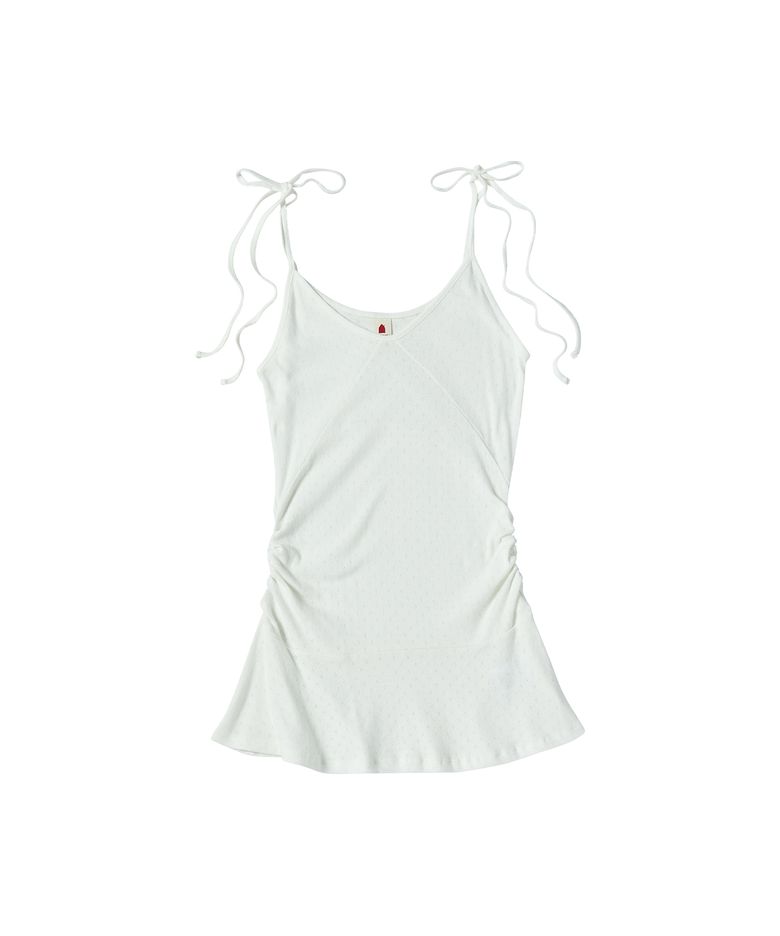 W EYELET SHIRRING LONG SLEEVELESS [IVORY]