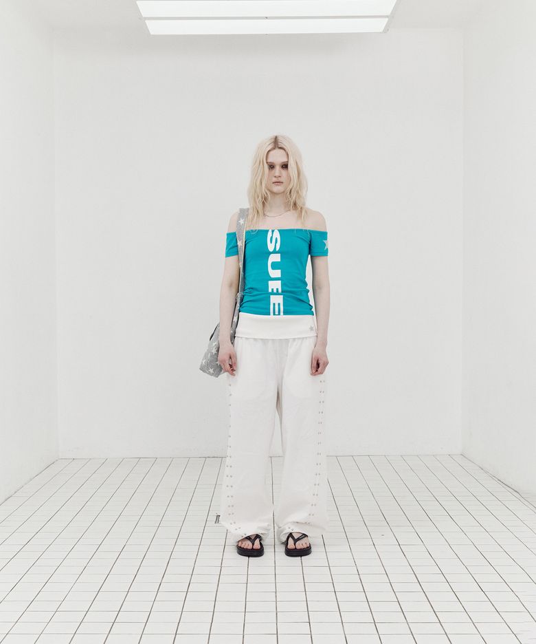 FOLDED WAIST STUD PANTS / WHITE
