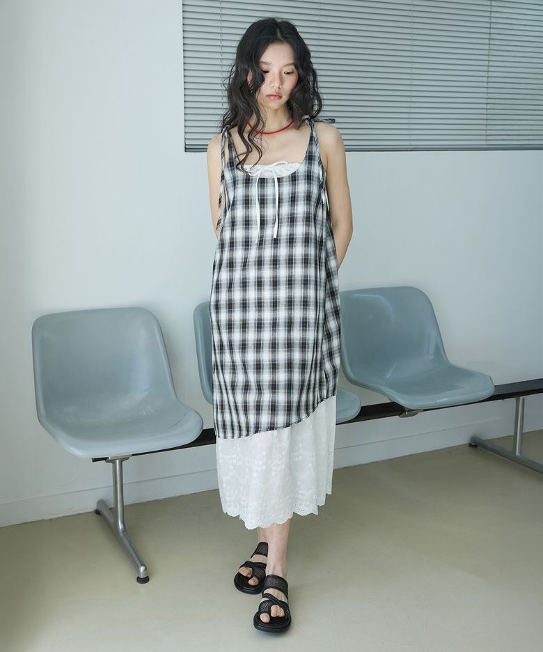 W CHECK LAYERED ONE PIECE [BLACK]