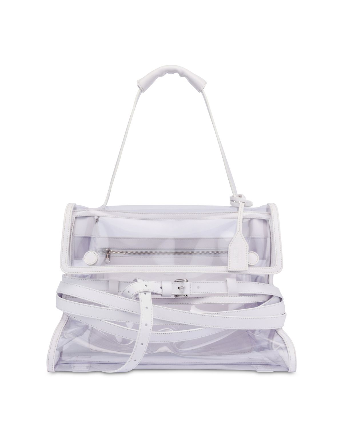 모스키노(MOSCHINO) 타이 미 PVC&레더 미디엄 핸드백 WHITE