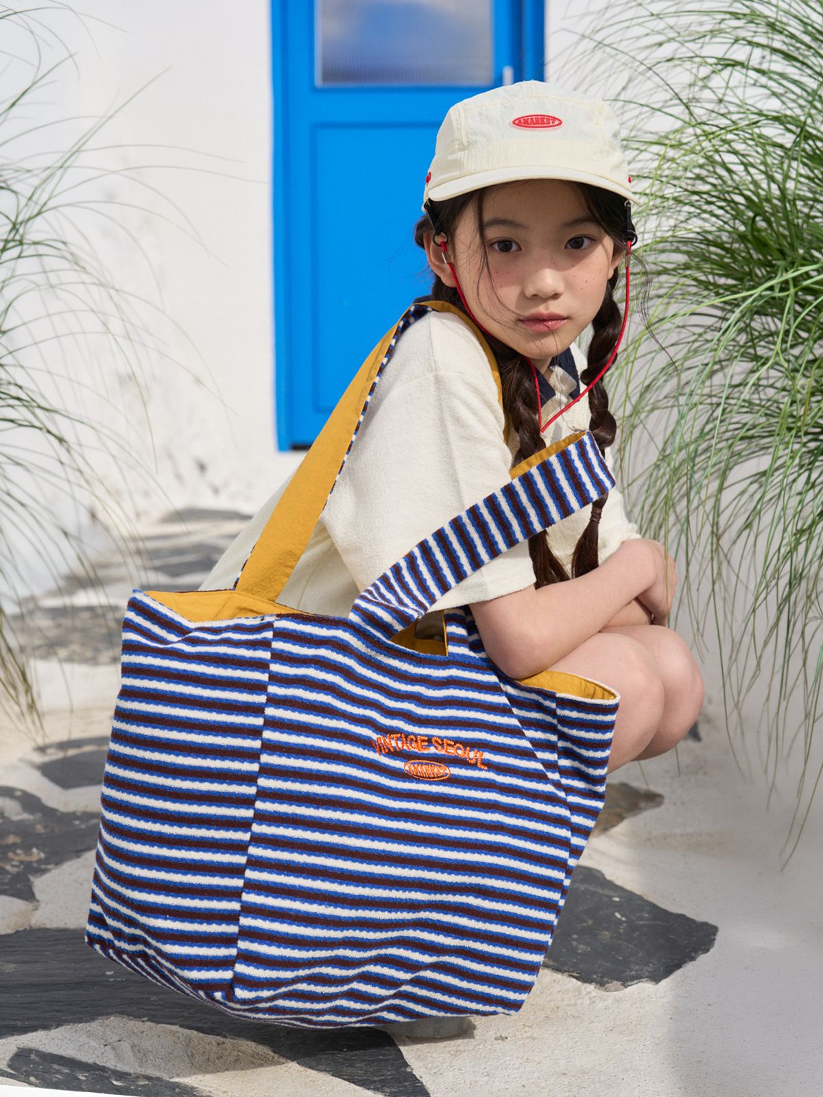에이마켓(A-MARKET) AMARKET REVERSIBLE BEACH BAG_BLUE/MUSTARD