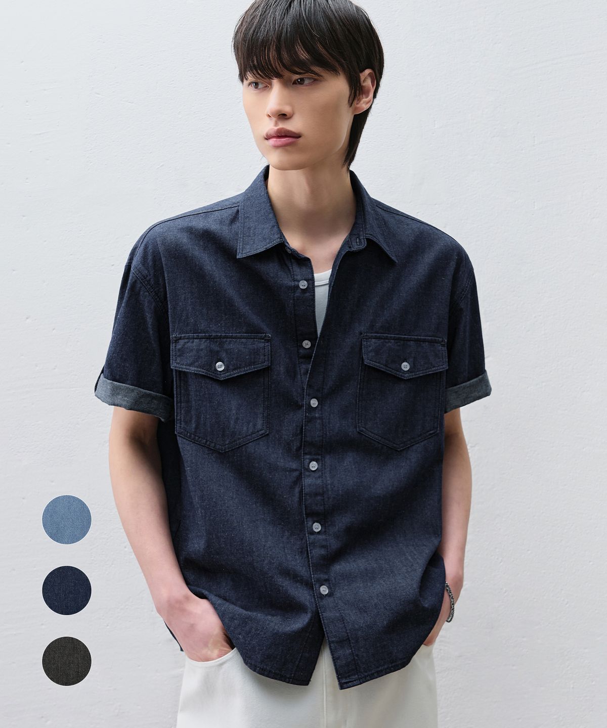 드로우핏(DRAW FIT) [젠플록스X드로우핏] 린넨 데님 롤업 셔츠 [3color]