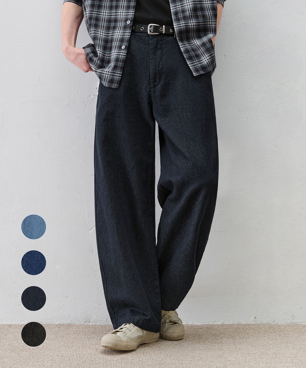 드로우핏(DRAW FIT) [젠플록스X드로우핏] 와이드 커브드 린넨 데님 팬츠 [4color]