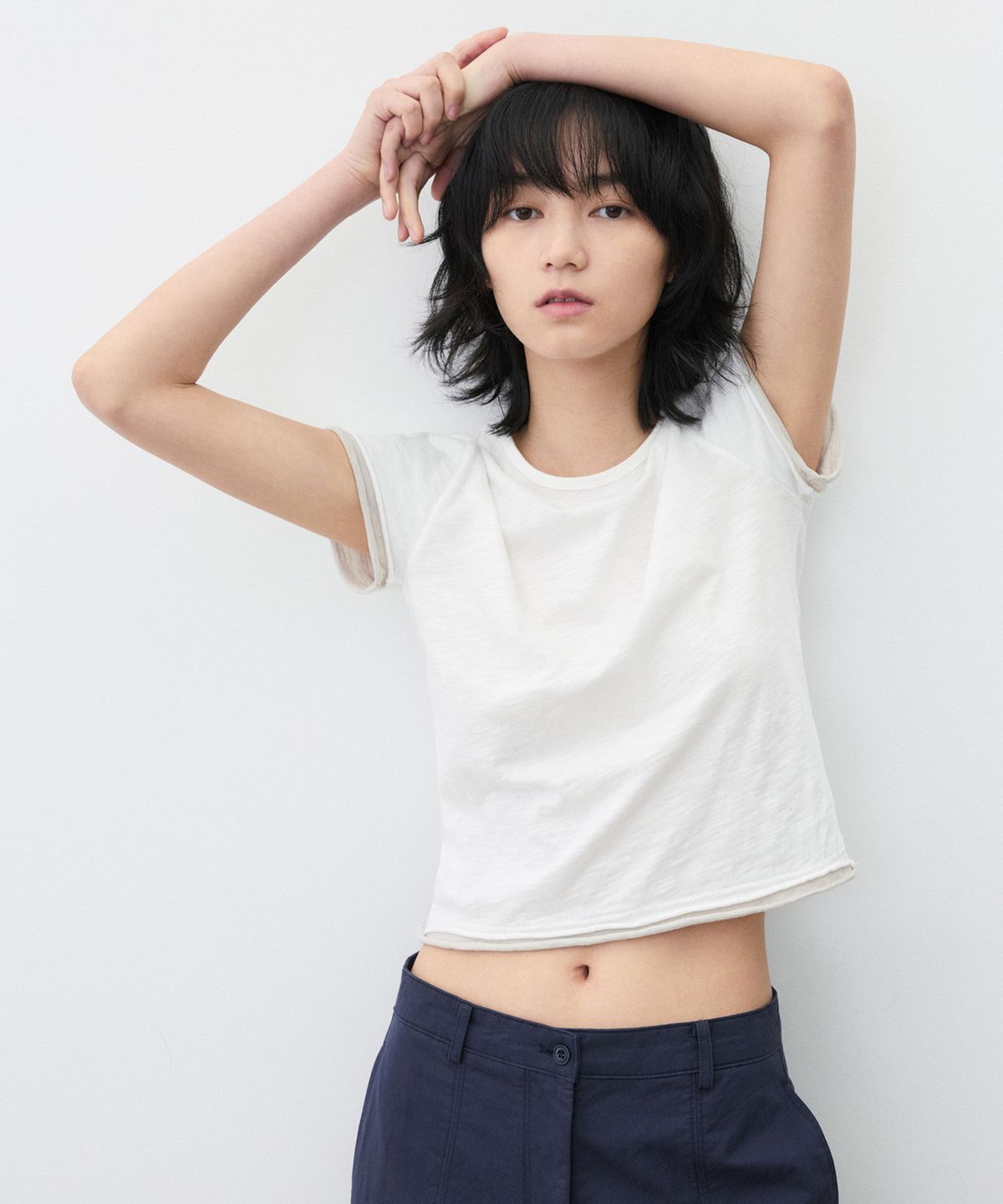 수아레 우먼(SUARE WOMEN) (우먼)슬럽 레이어드 하프 슬리브 아이보리