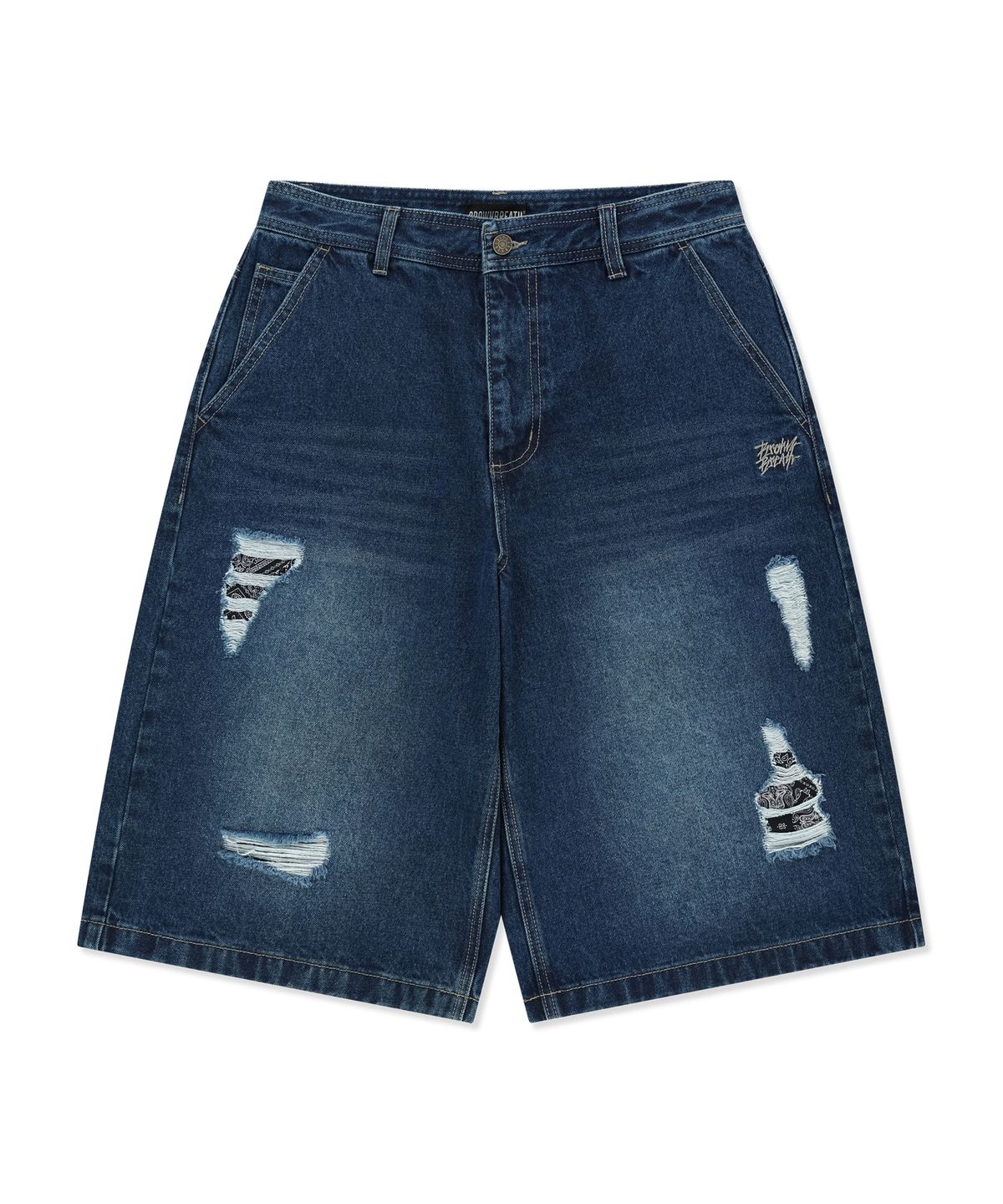 브라운브레스(BROWNBREATH) PAISLEY PATCHWORK BERMUDA SHORTS - LIGHT BLUE