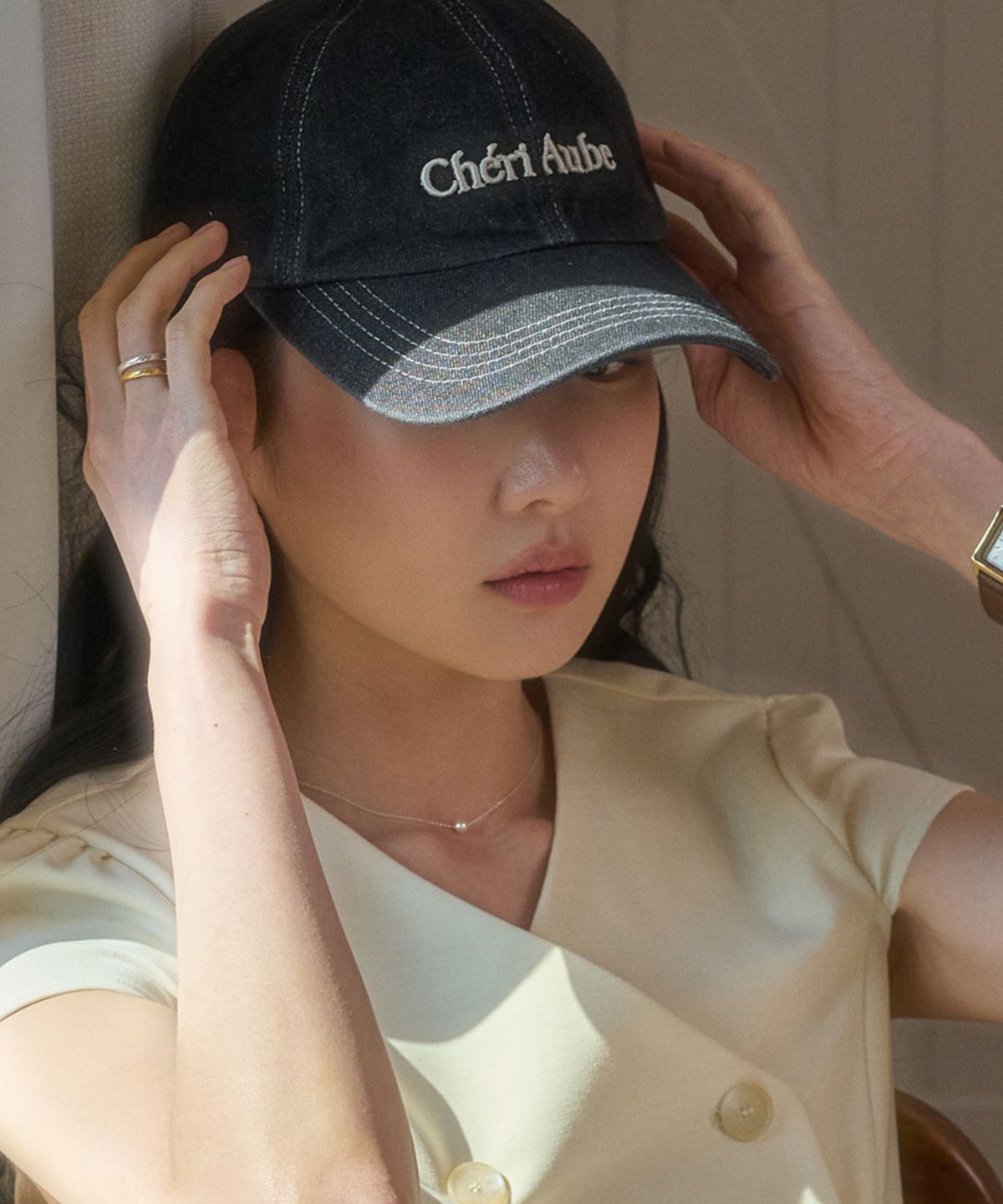 셰리오브(CHERI AUBE) 레브리 데님 볼캡-블랙