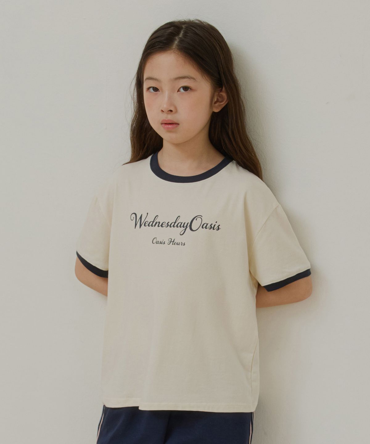 웬즈데이오아시스 키즈(WEDNESDAYOASIS KIDS) [Kids]오아시스 로고 링거 티셔츠_CREAM(WB6TP39)