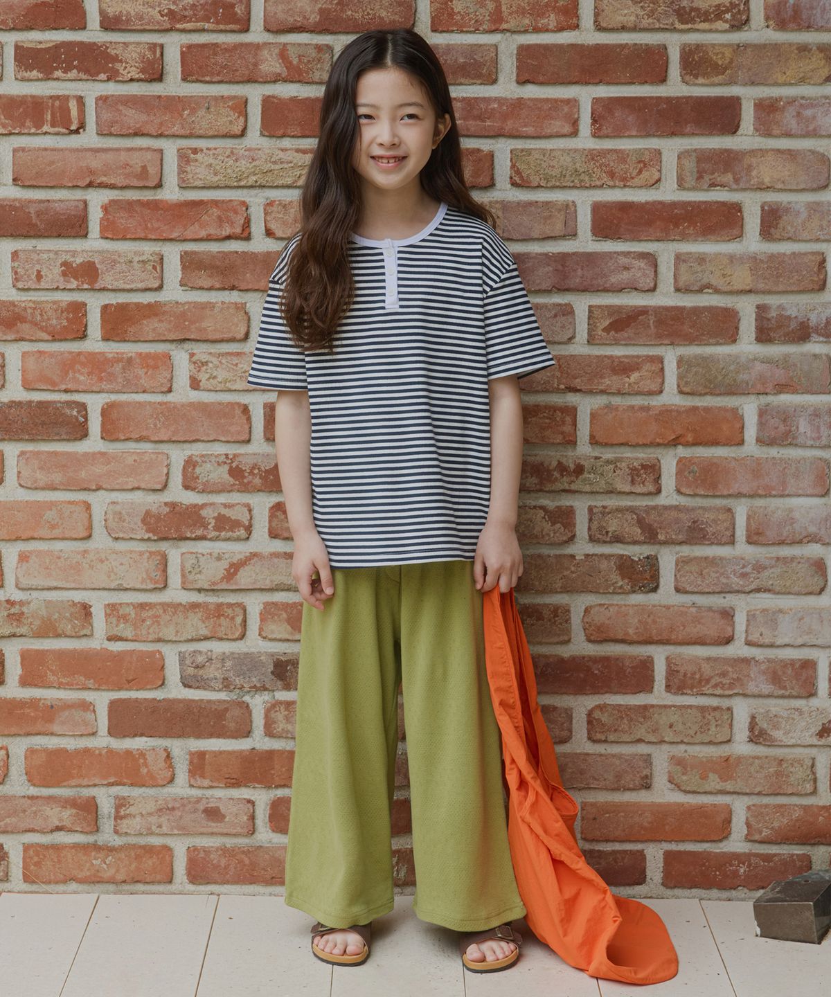 웬즈데이오아시스 키즈(WEDNESDAYOASIS KIDS) [Kids]로에 헨리넥 스트라이프 티셔츠_NAVY(WB6TP38)