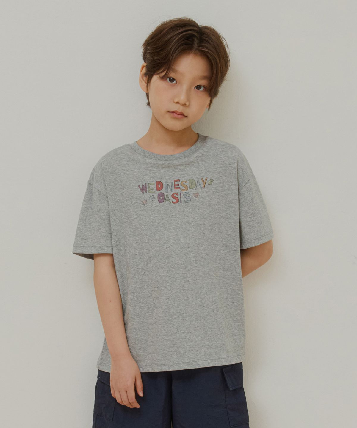 웬즈데이오아시스 키즈(WEDNESDAYOASIS KIDS) [Kids]퍼즐 데이 하프 티셔츠_MELANGE GRAY(WB6TP42)