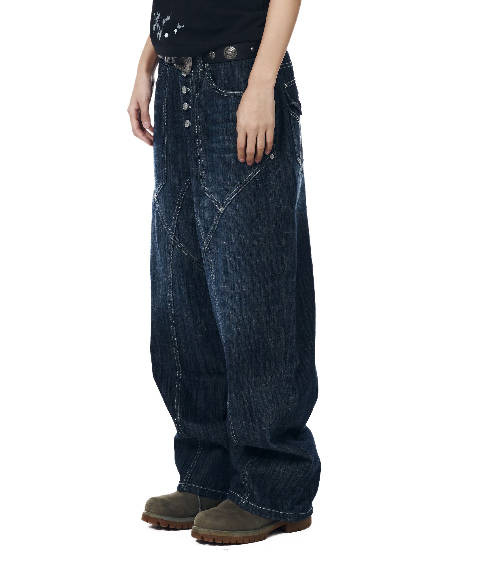 MUSINSA | AAKAM Oblique Incision Denim Pants (Blue)