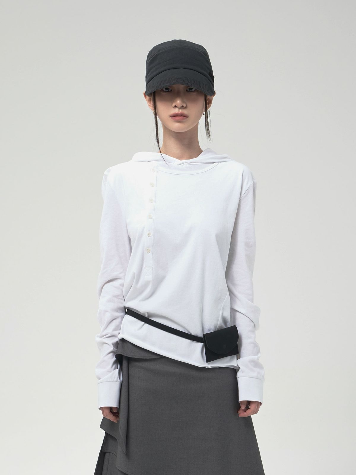 디에스엠티(DSMT) (W) AXIS LAYER BUTTON HOODIE_IVORY