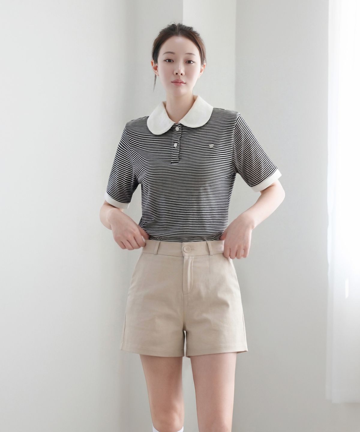 클레이스(CLACE) 베이직 스트라이프 반팔 카라 티셔츠_블랙