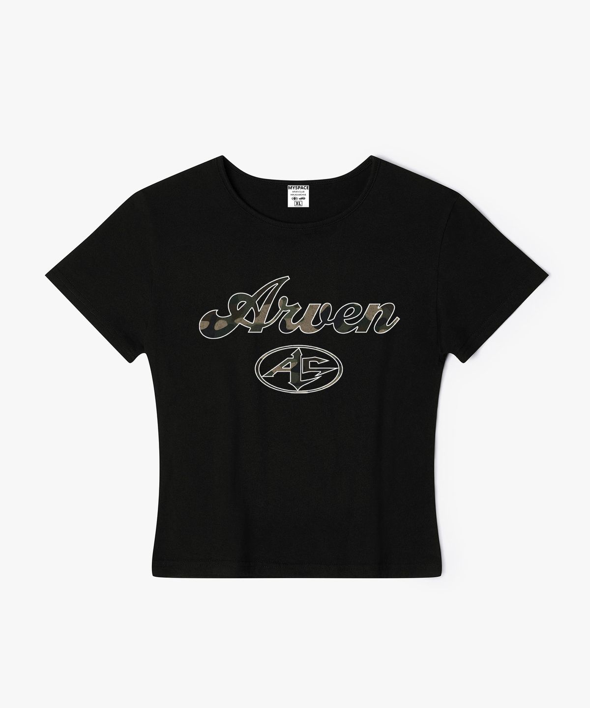 아르벤클럽(ARVEN CLUB) Arven 카모 시그니처 로고 여성 슬림핏 반팔티셔츠