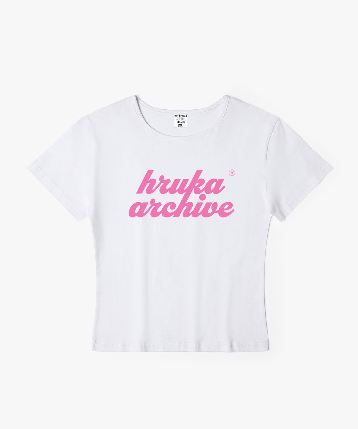 히루카 아카이브(HIRUKA ARCHIVE) OVERLAP 핑크 로고 여성 슬림핏 반팔티셔츠