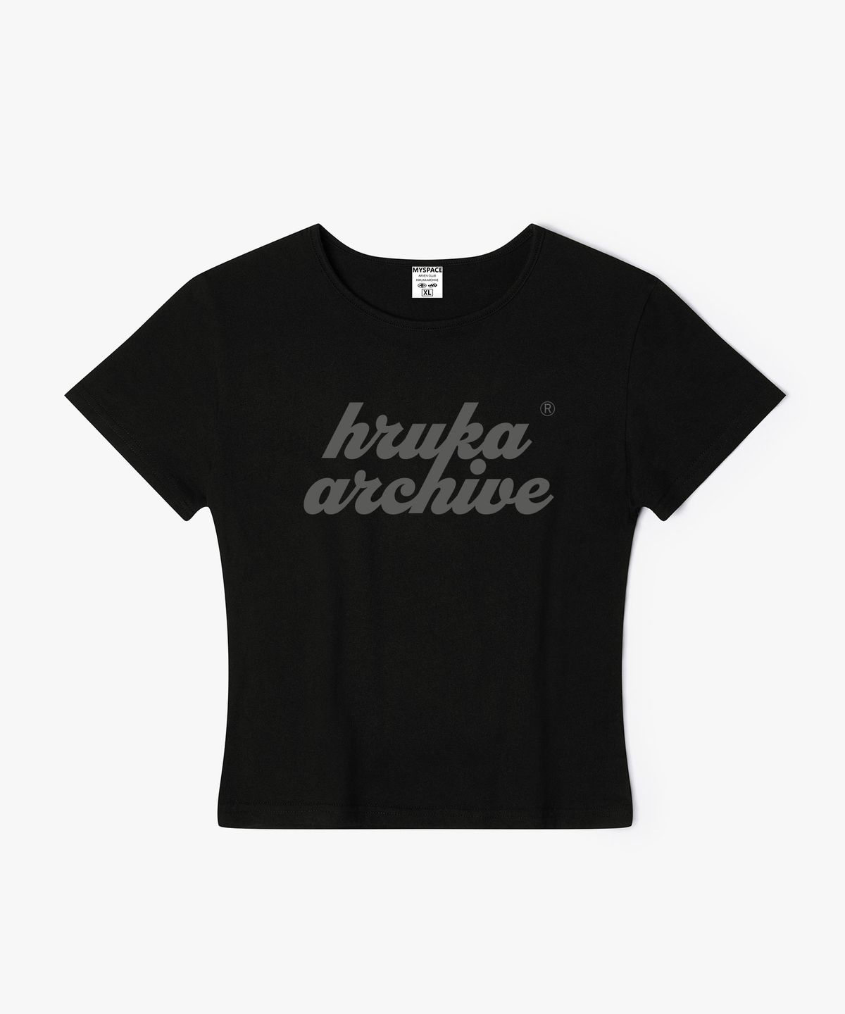 히루카 아카이브(HIRUKA ARCHIVE) OVERLAP 차콜 로고 여성 슬림핏 반팔티셔츠