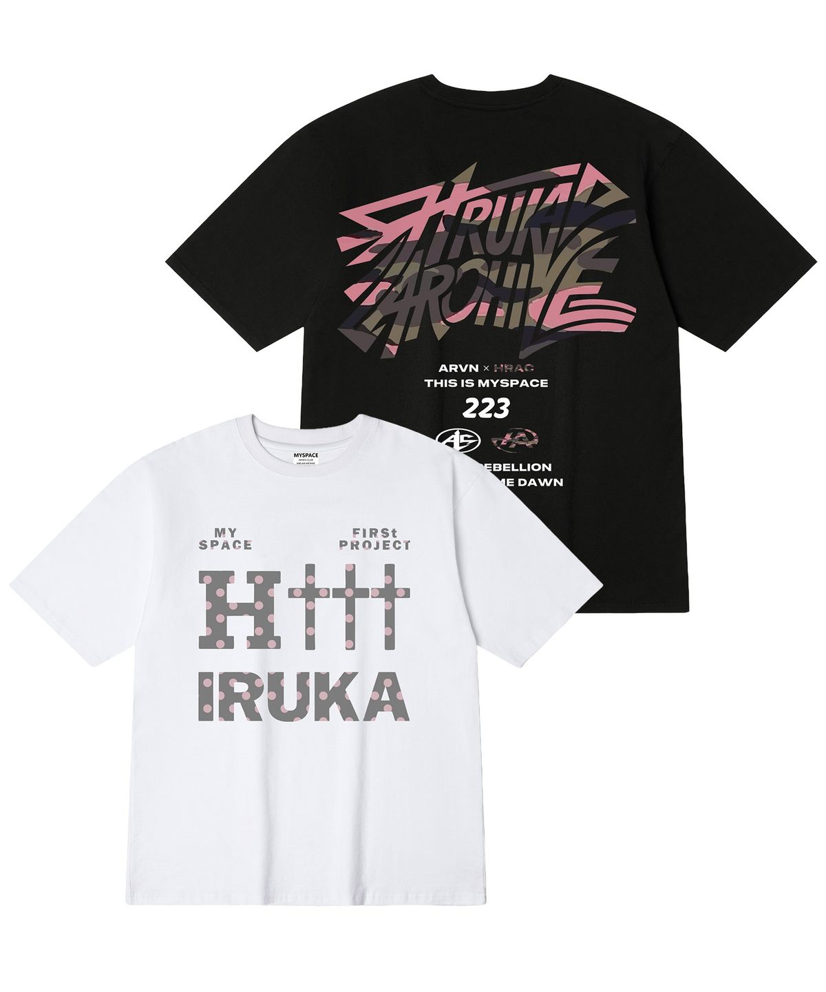 히루카 아카이브(HIRUKA ARCHIVE) [SET]크로스 키네틱 멀티 핑크 반팔티셔츠 2종 세트