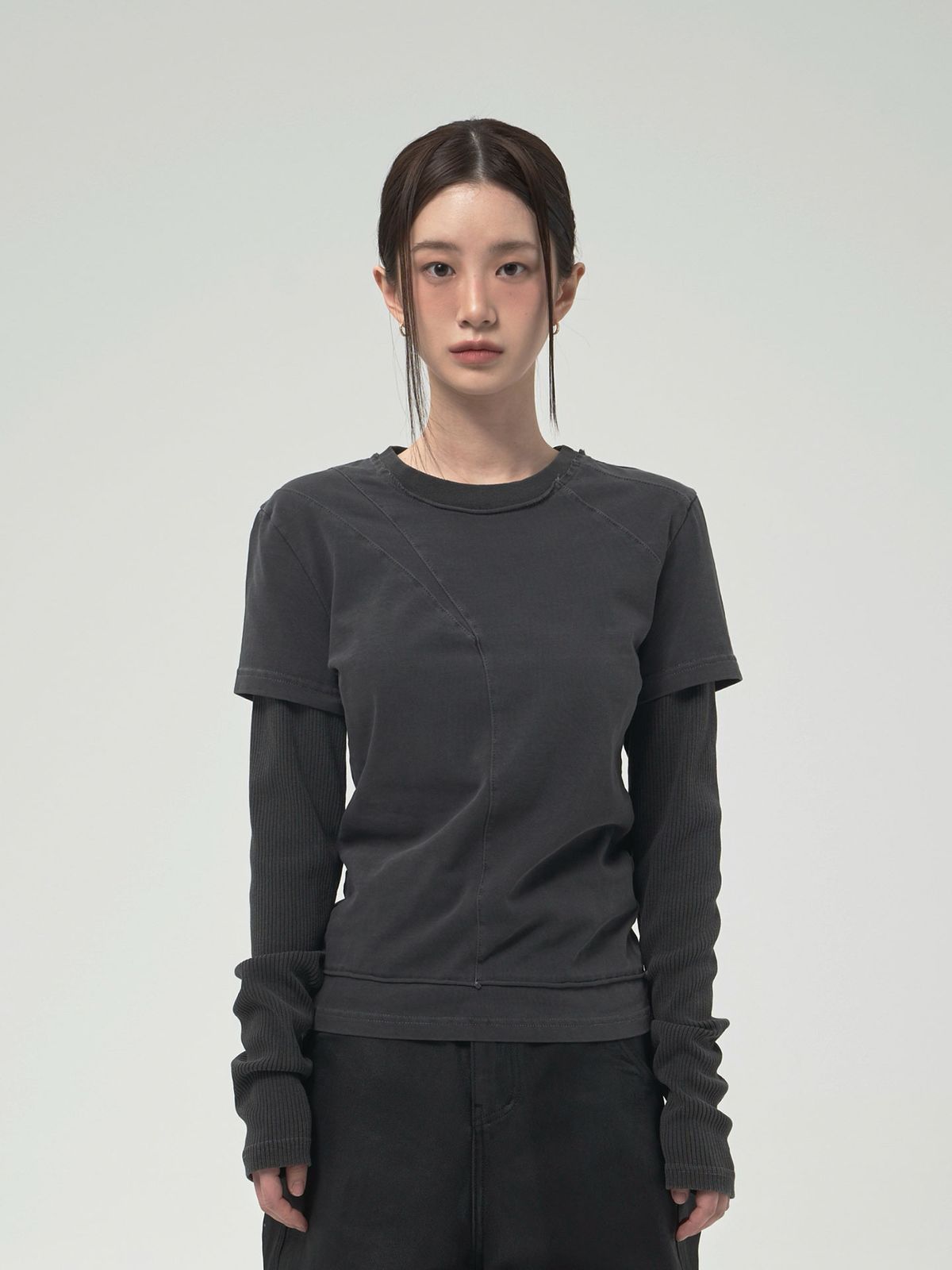 디에스엠티(DSMT) (W) PANEL LAYERED TEE_PIGMENT