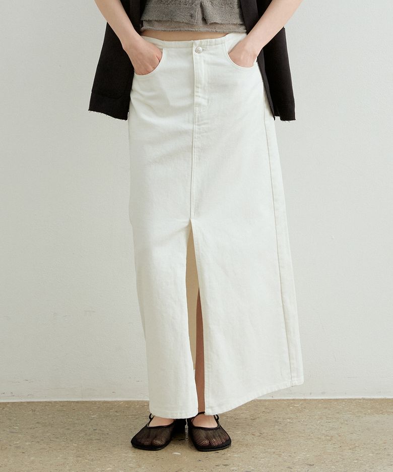 슬릿 데님 롱 스커트_WHITE