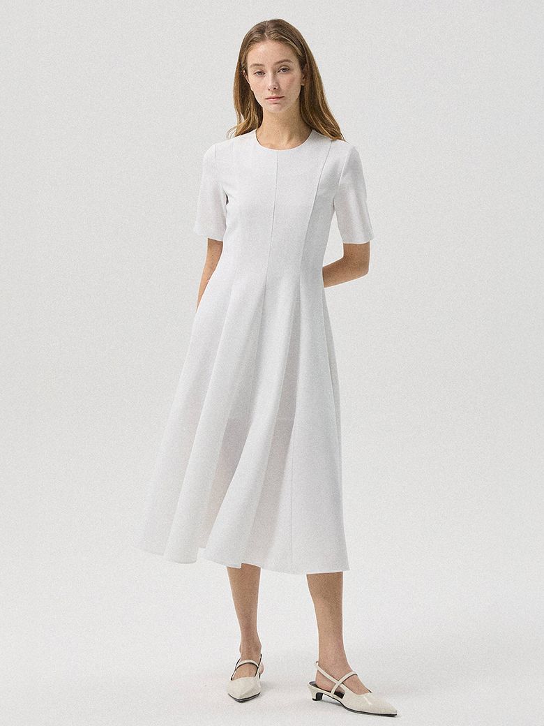Lino Flare Tension One-Piece Dress_WHITE