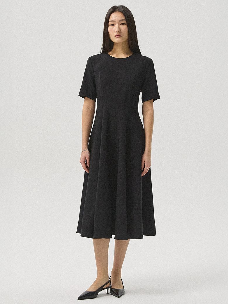 Lino Flare Tension One-Piece Dress_BLACK