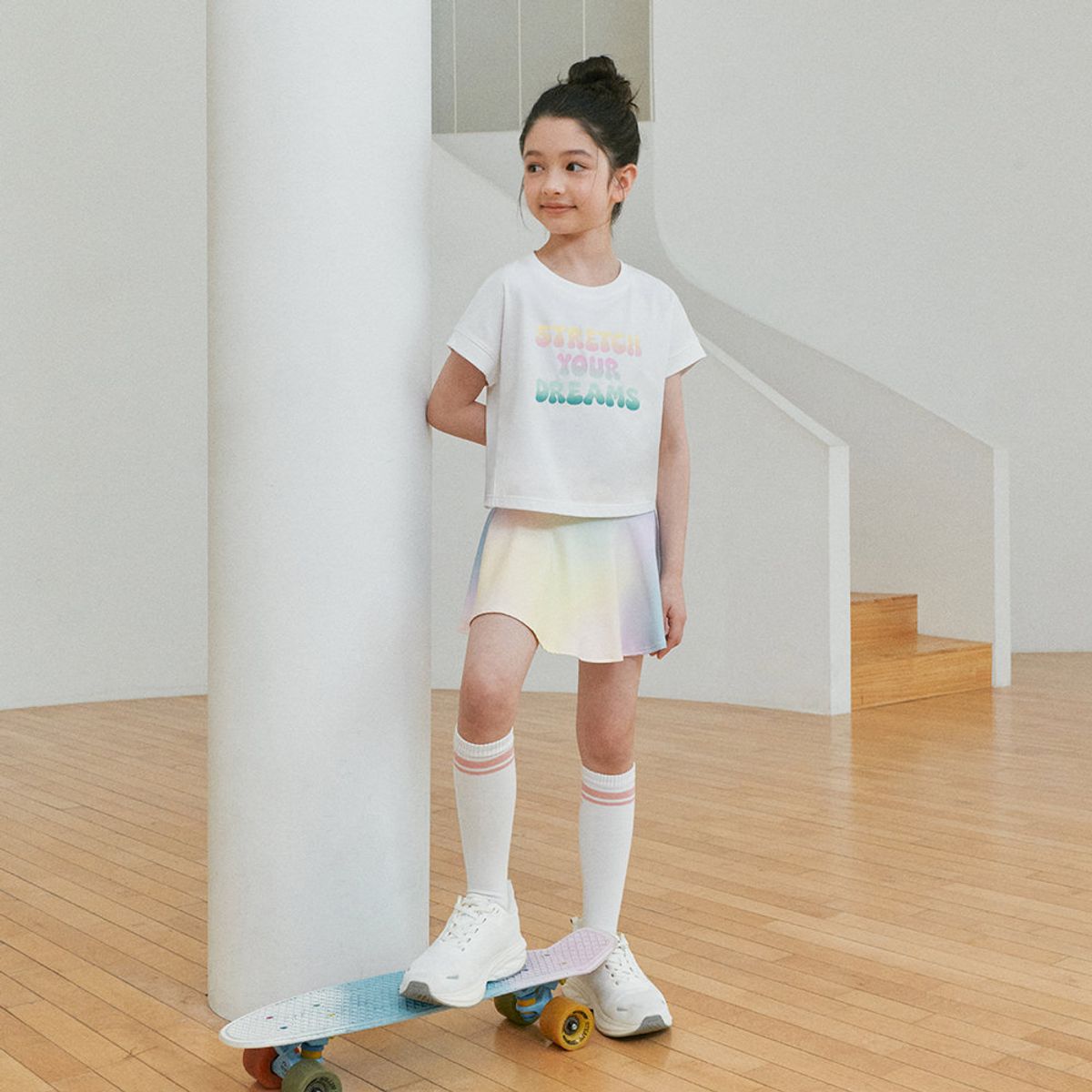 안다르 키즈(ANDAR KIDS) 키즈 옴브레 투인원 플레어 치마 (여아)