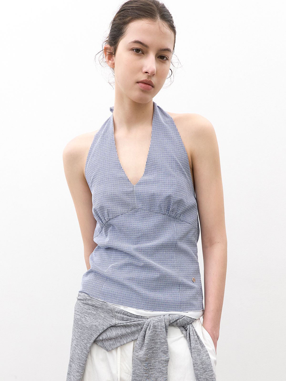 아틀리에 나인(ATELIER NAIN) TINY CHECK HALTER TOP (BL-4427)