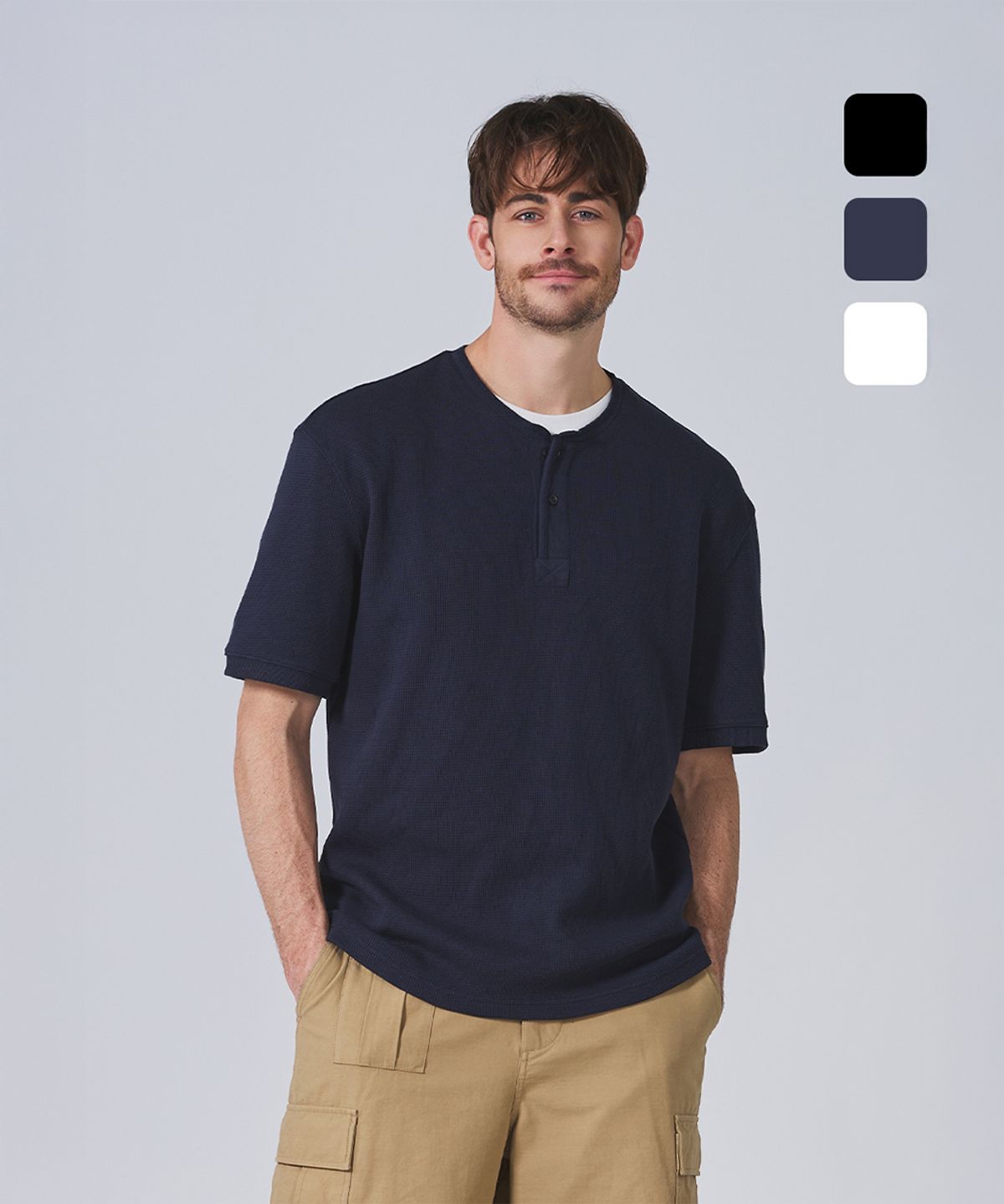 건지 울른스(Guernsey Woollens) 와플 헨리넥 반팔 티셔츠 컬렉션