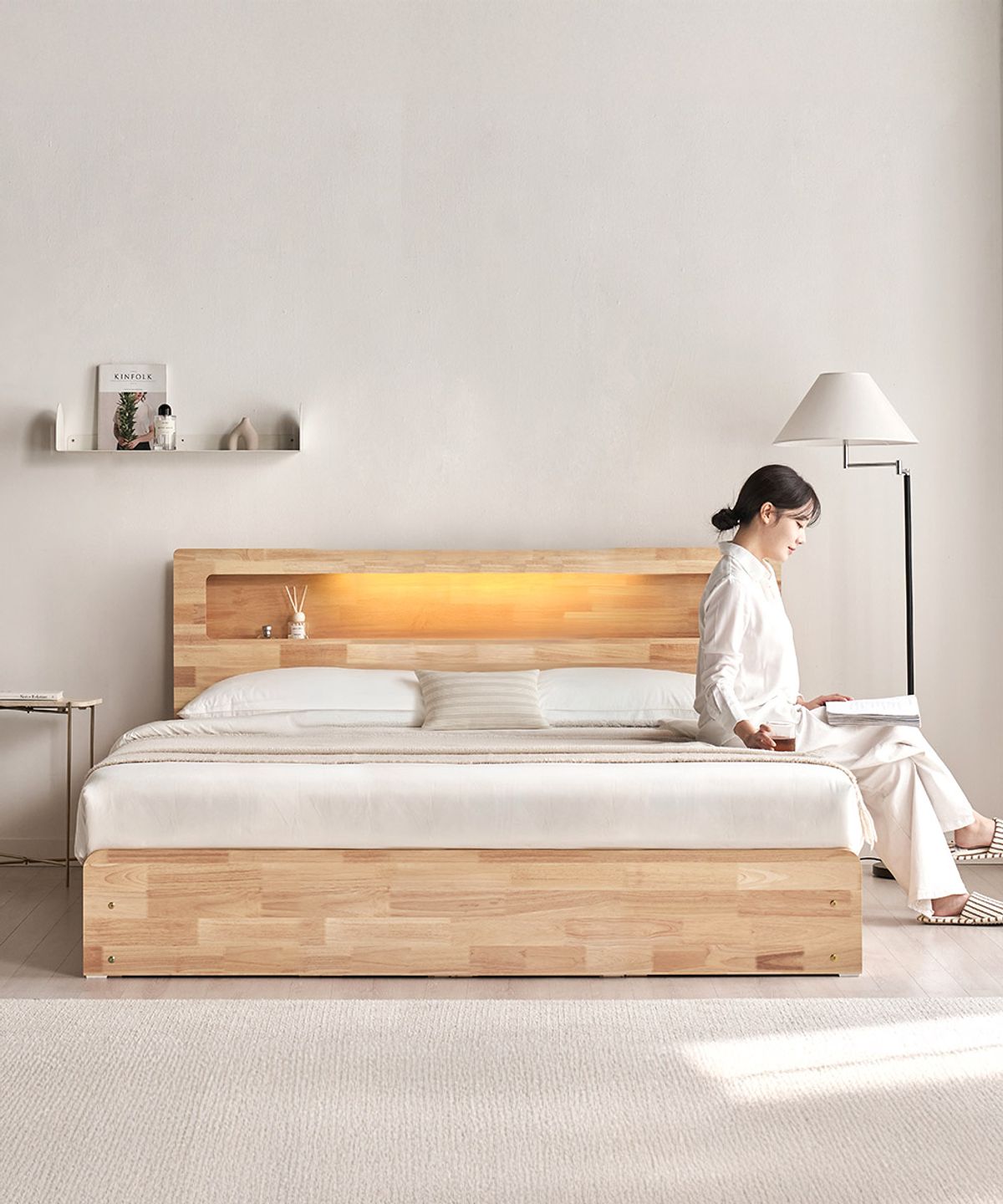 스칸디아(SCANDIA) 레임 3단 빅서랍 LED 원목 수납 침대(라텍스 유로탑 독립스프링 매트리스-라지킹)
