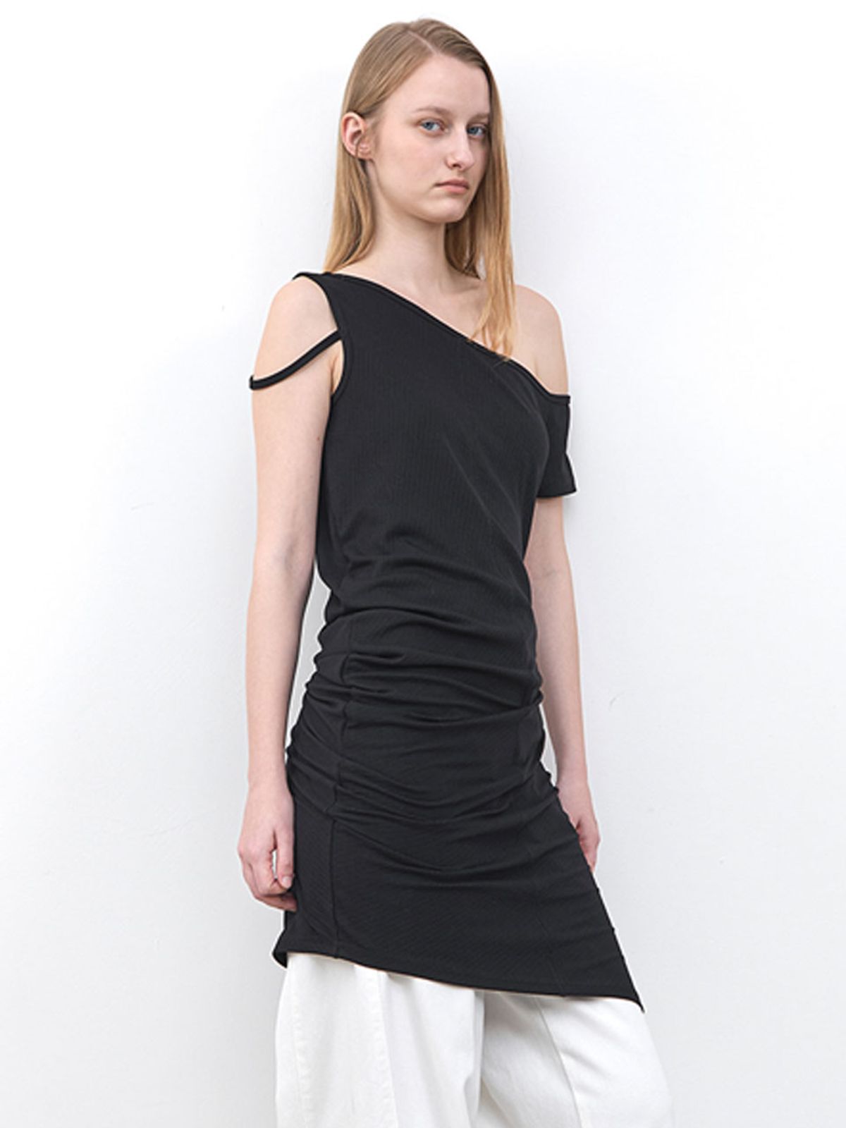 아틀리에 나인(ATELIER NAIN) OBLIQUE DRAPE ONE SHOULDER JERSEY DRESS (OP-6331)