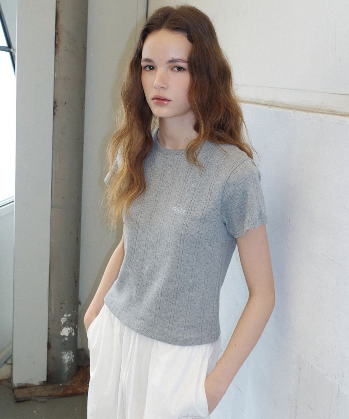 프리버07(FRIVER07) Cotton eyelet crop t-shirt [FRSP07TS11]_Gray
