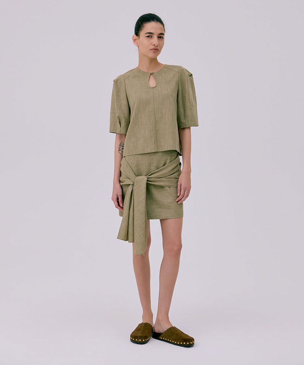 분더캄머(WNDERKAMMER) Tied Mini Skirt_Brown(타이드 미니스커트_브라운)