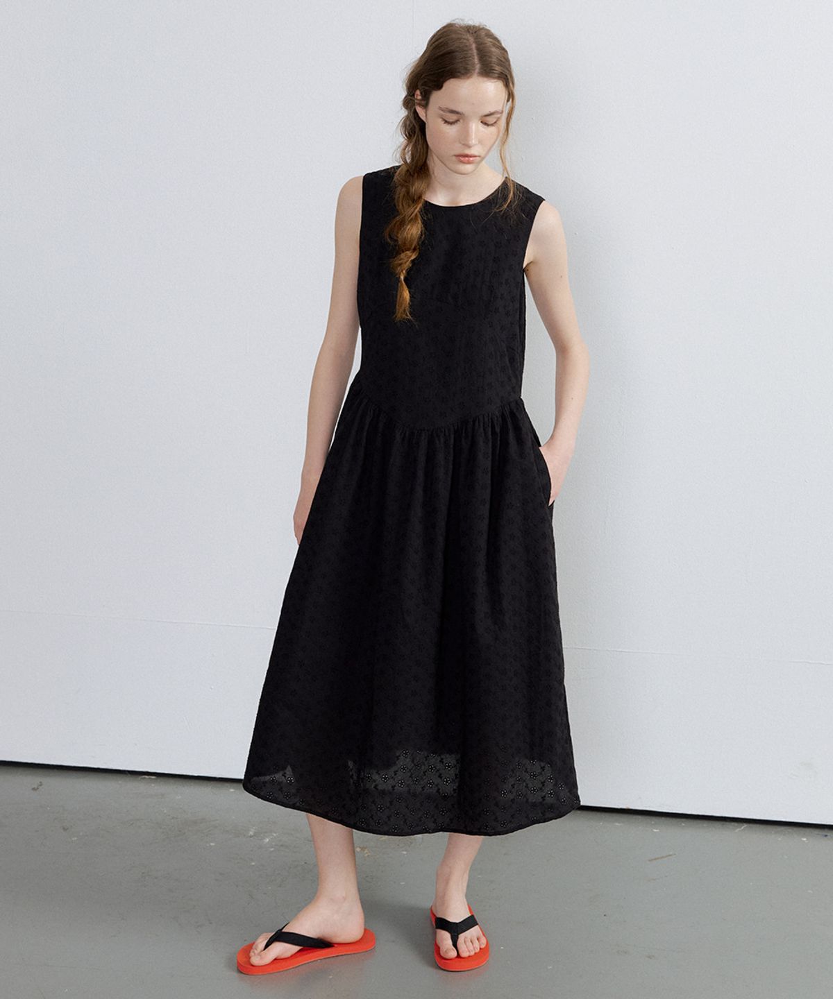 프리버07(FRIVER07) Ribbon pattern lace sleeveless dress [FRSP07OP02]_Black