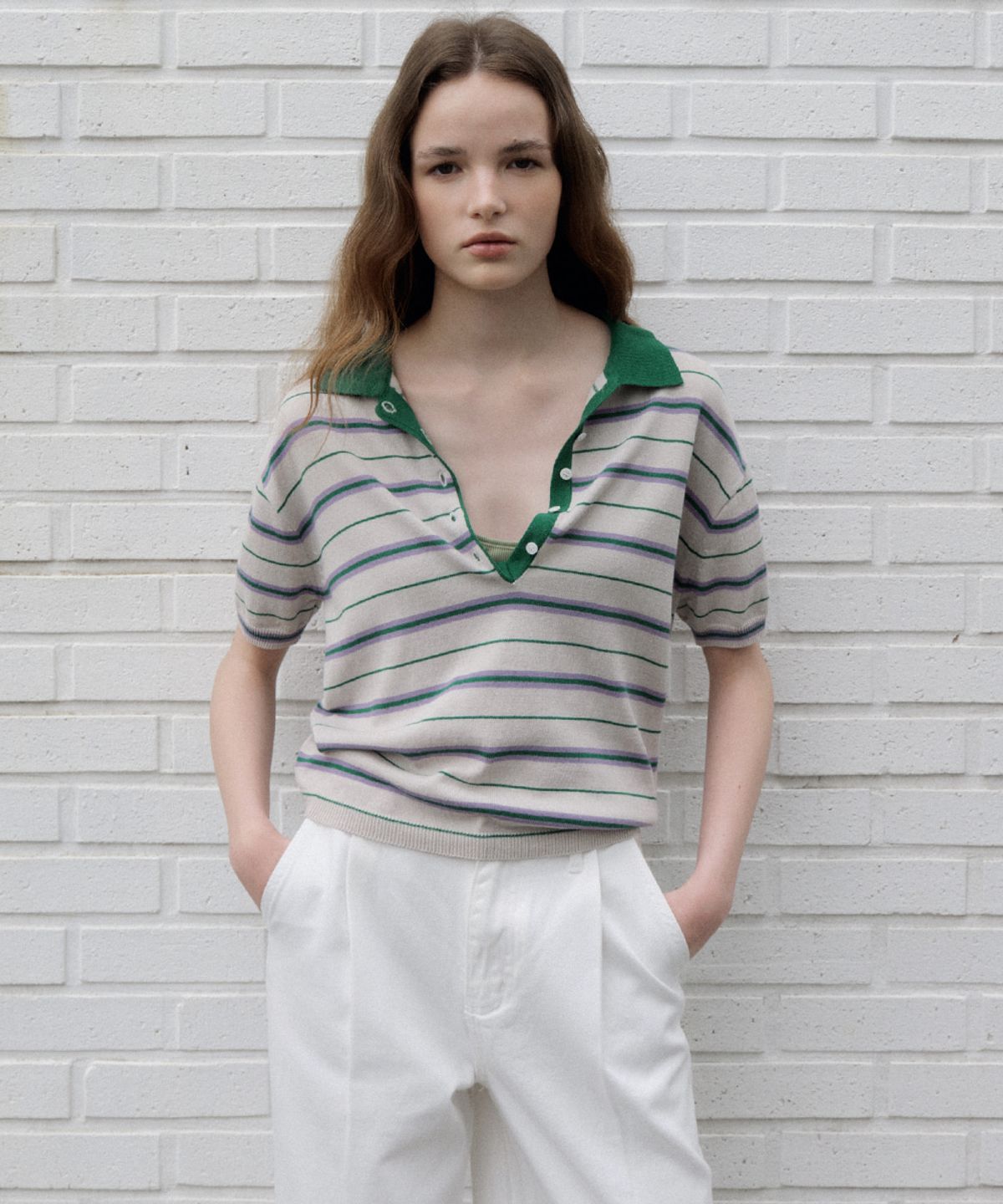 프리버07(FRIVER07) Essential stripe collar knit [FRSP07TN02]_Gray