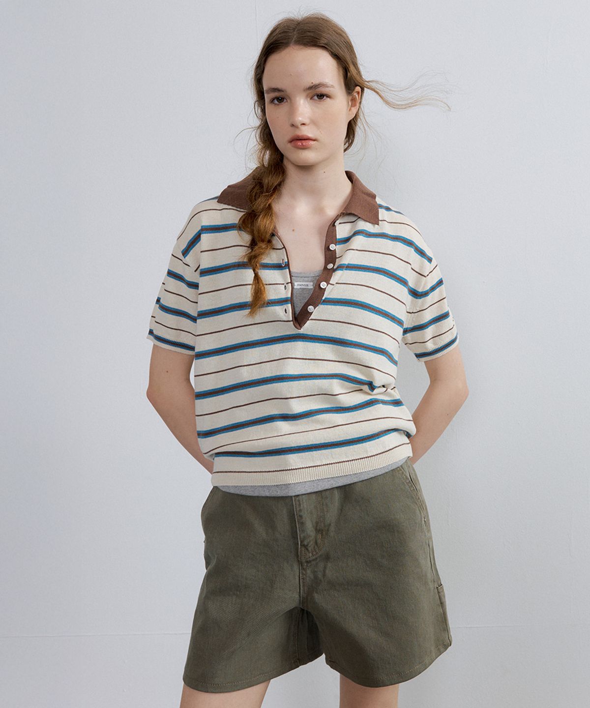 프리버07(FRIVER07) Essential stripe collar knit [FRSP07TN01]_Ivory