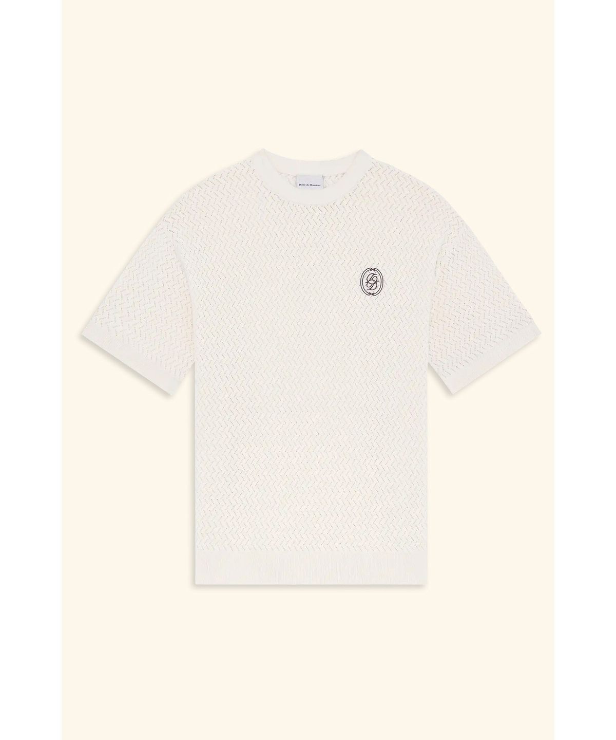 드롤드무슈(DROLE DE MONSIEUR) 미러 D 아쥬레 니트 티셔츠 T-Shirt Maille Ajouree D Miroir D0WAM26203WHM