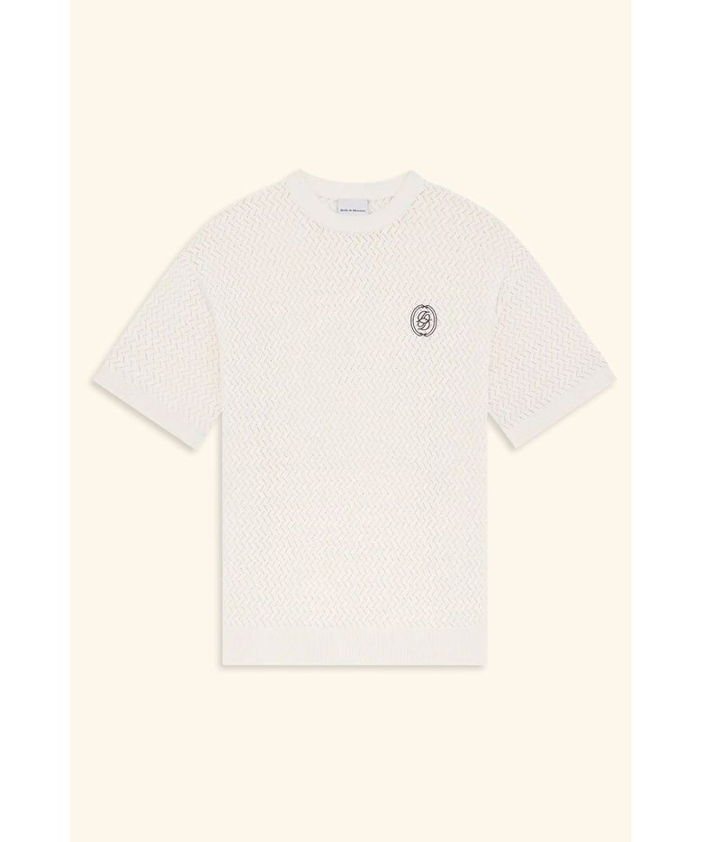 미러 D 아쥬레 니트 티셔츠 T-Shirt Maille Ajouree D Miroir D0WAM26203WHM
