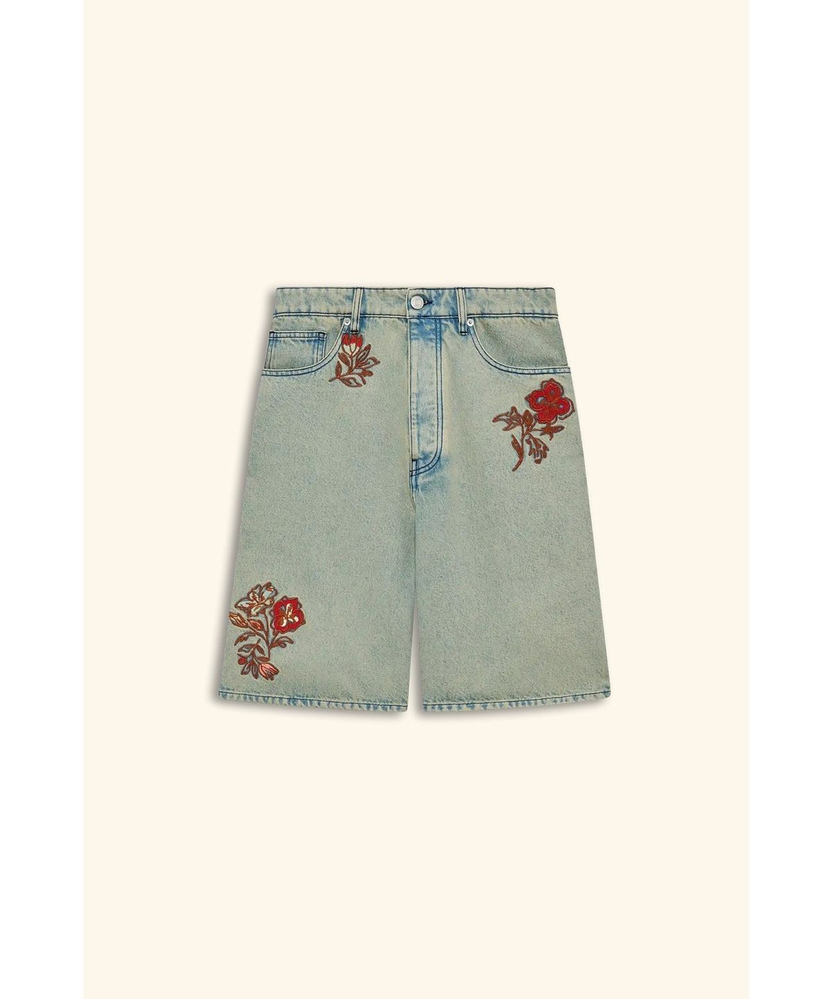 드롤드무슈(DROLE DE MONSIEUR) 플라워 자수 더스티 데님 쇼츠 Short Jean Dusty Brode Fleurs D0PDM26322BUM