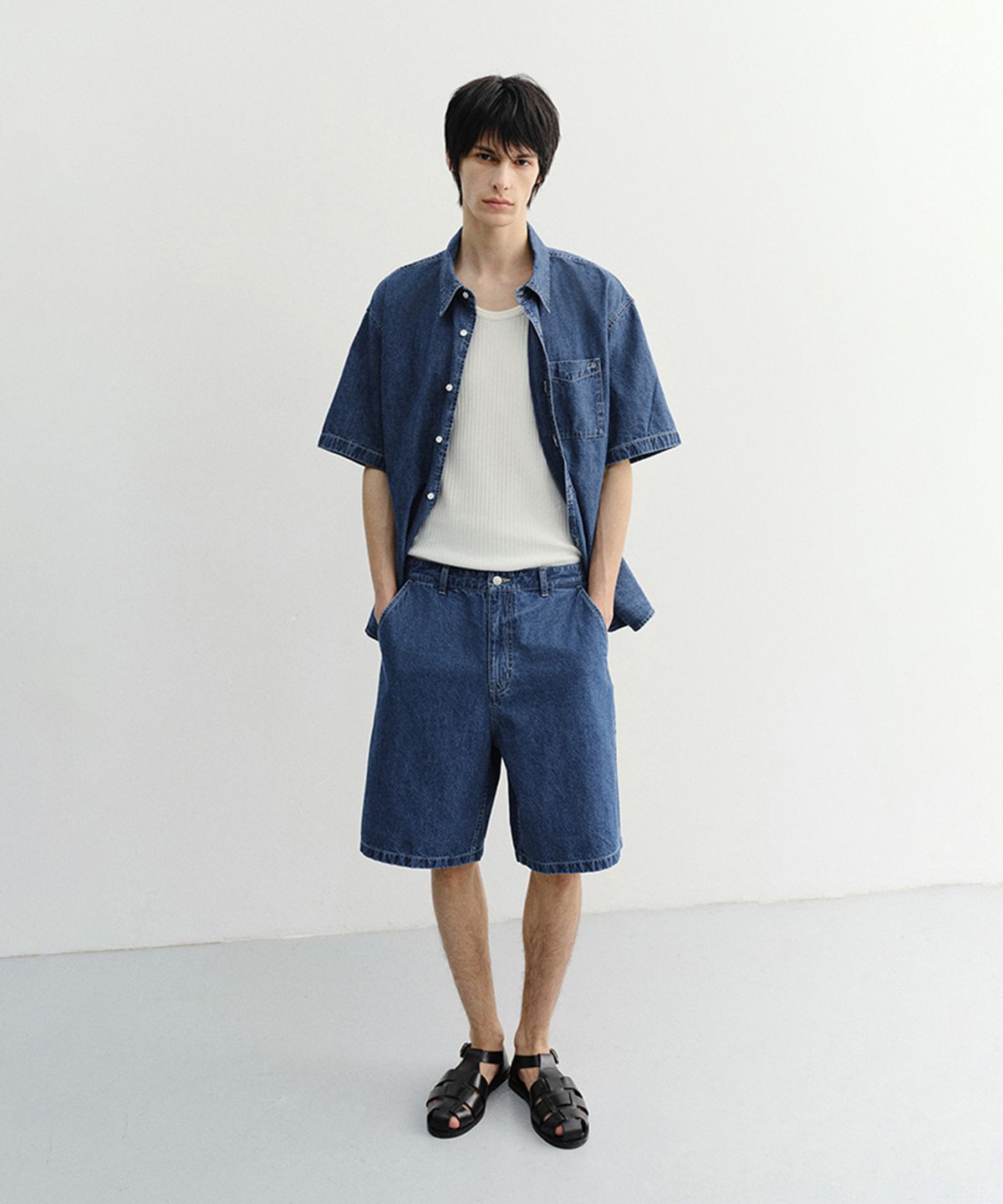 던스트 포 맨(DUNST FOR MEN) LINEN DENIM SHORTS_UNISEX_UDPA6B129_CLASSIC BLUE