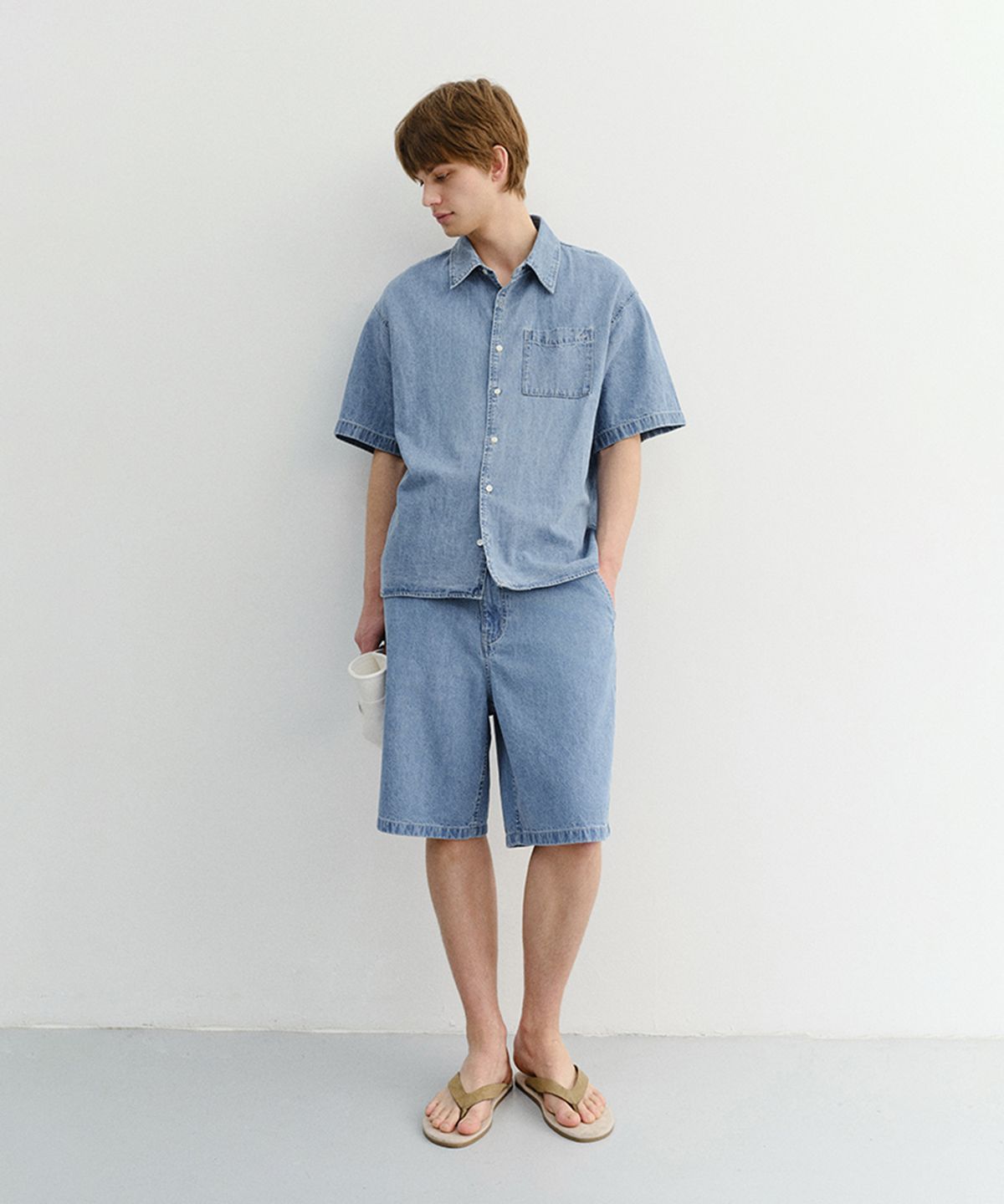 던스트 포 맨(DUNST FOR MEN) LINEN DENIM SHORTS_UNISEX_UDPA6B129_LIGHT BLUE