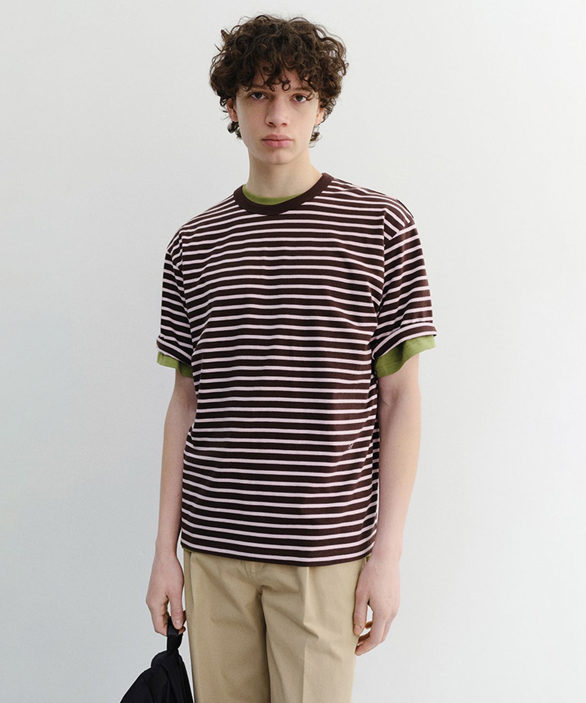 던스트 포 맨(DUNST FOR MEN) STRIPED T-SHIRT_UNISEX_UDTS6B126_BROWN / PINK