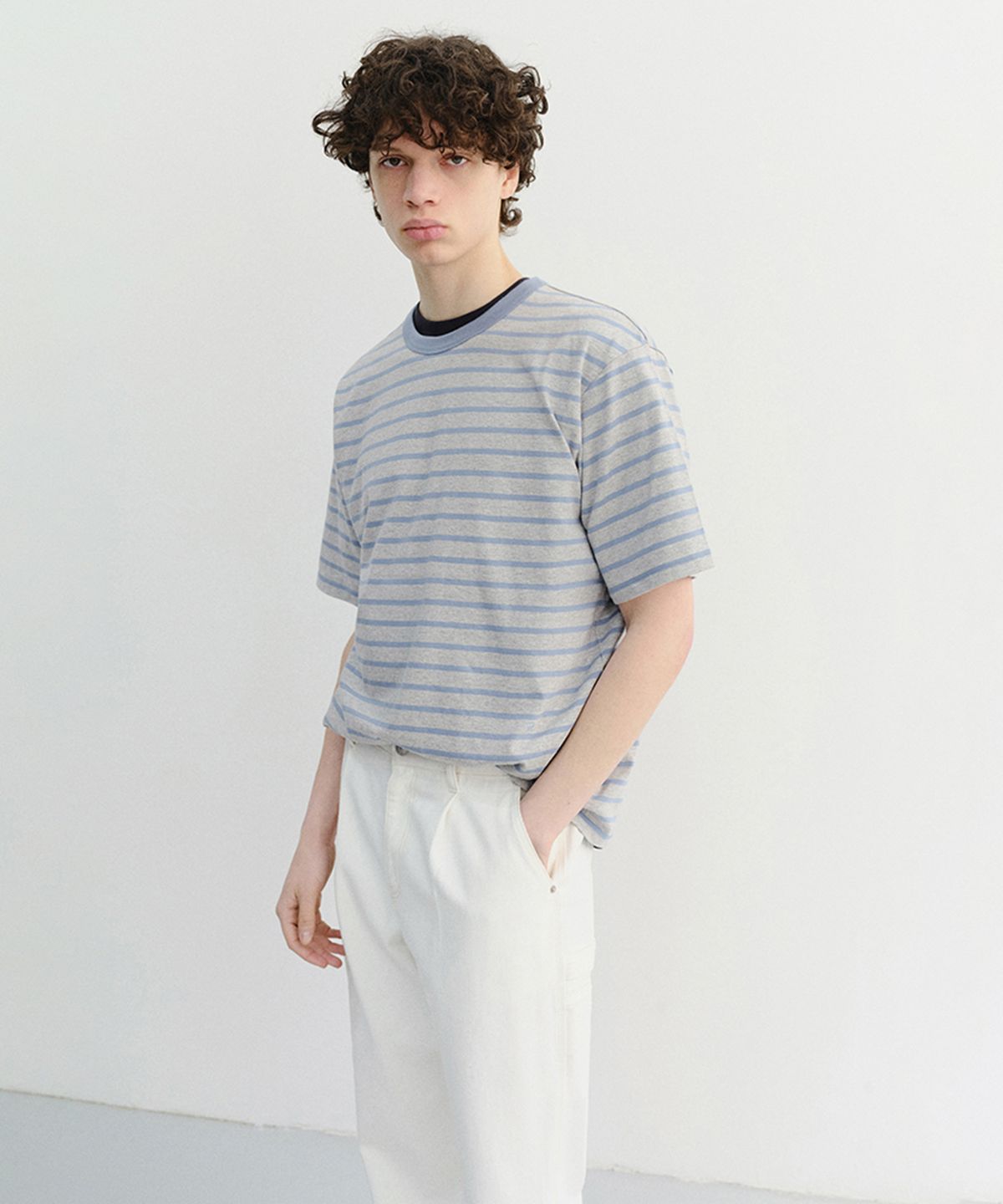 던스트 포 맨(DUNST FOR MEN) STRIPED T-SHIRT_UNISEX_UDTS6B126_MELANGE GREY / BLUE