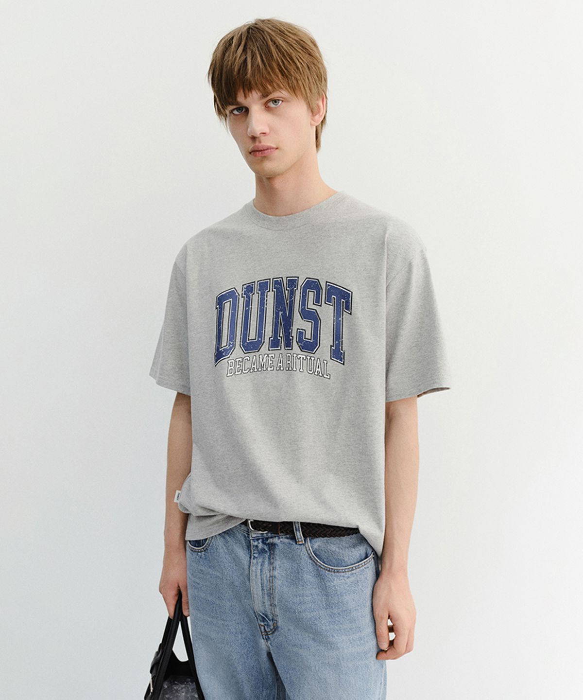 던스트 포 맨(DUNST FOR MEN) VINTAGE ARCH LOGO T-SHIRT_UNISEX_UDTS6B145_MELANGE GREY