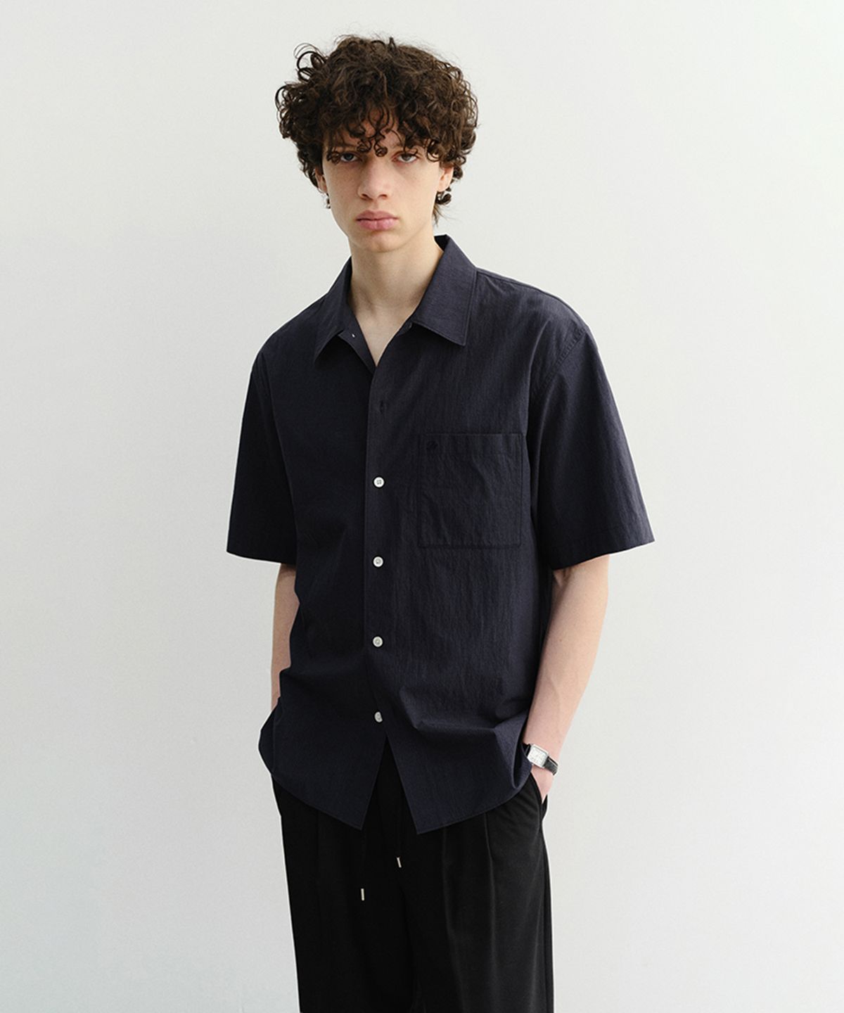 던스트 포 맨(DUNST FOR MEN) OPEN COLLARED SHIRT_UNISEX_UDSH6B130_NAVY