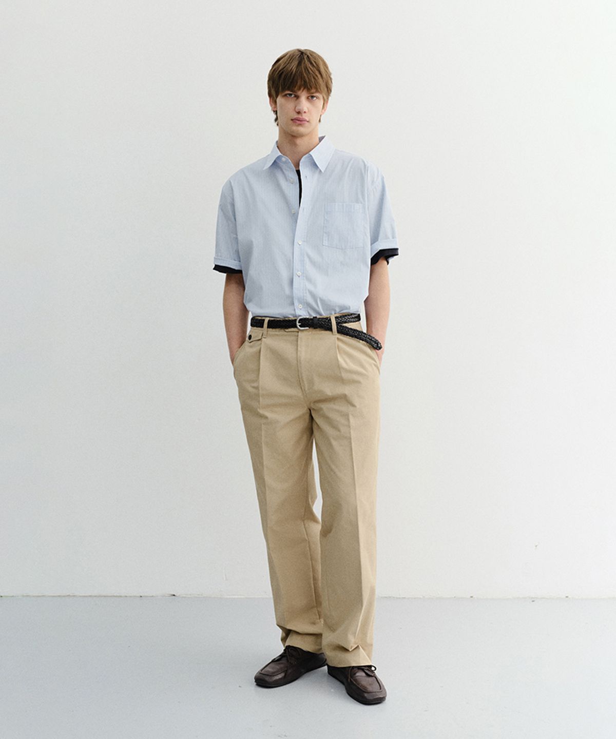 던스트 포 맨(DUNST FOR MEN) OVERSIZED HALF SLEEVE STRIPED SHIRT_UNISEX_UDSH6B148_SOFT BLUE STRIPE
